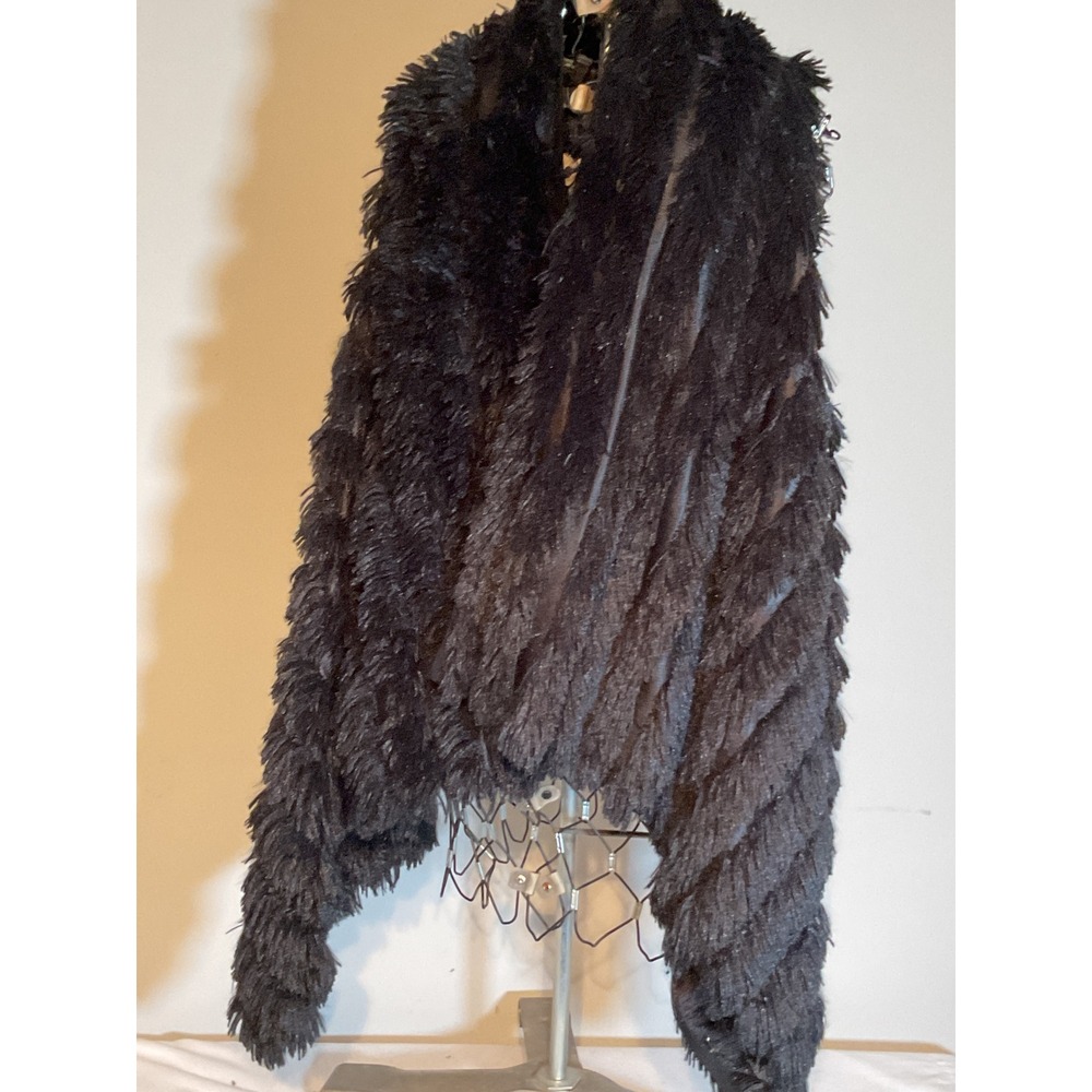 Olivia M Black Faux Fur Shaggy Knit Vest Open Front Layering Piece‎ One Size